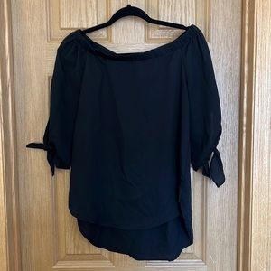 Staccato Black Off the Shoulder Top. 3/4 length sleeves with ties